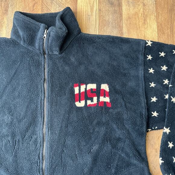Vintage 90s Bear‎ Ridge Fleece Jacket Men's Size XL Blue USA Flag Outdoor 5670 - Picture 4 of 13